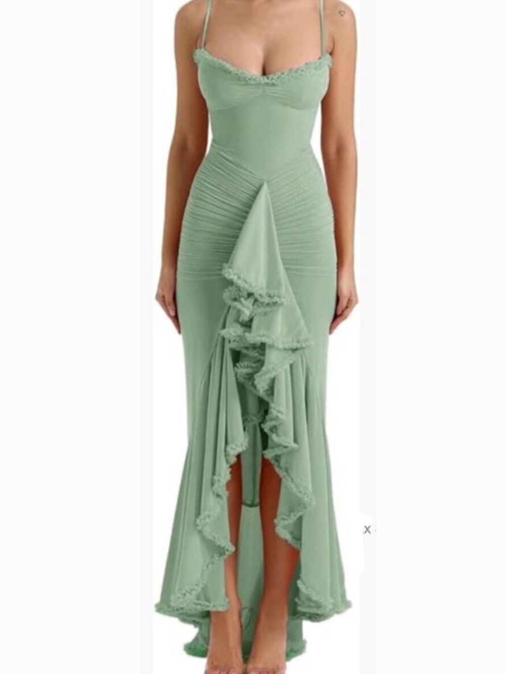 Elegant Sage Green Ruffle Mermaid Dress